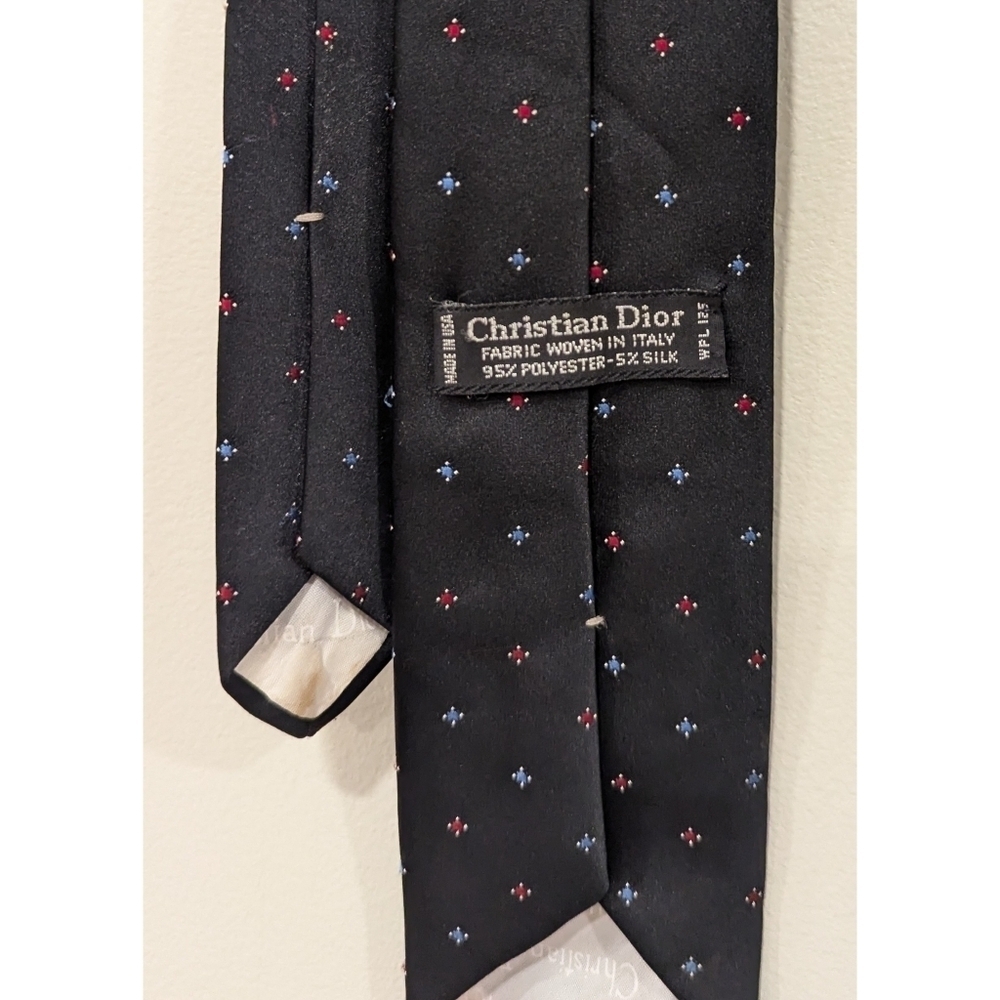 Christian Dior Black Silk Blend Tie with Blue and Red Print - Picture 4 of 5